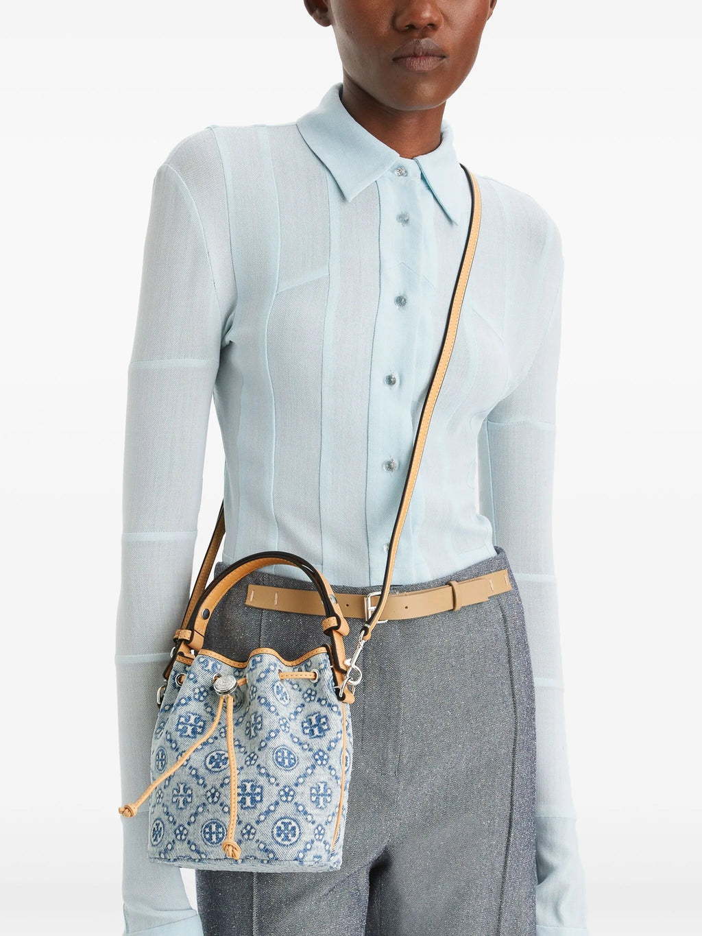 TORY BURCH - Women T Monogram Denim Mini Bucket Bag