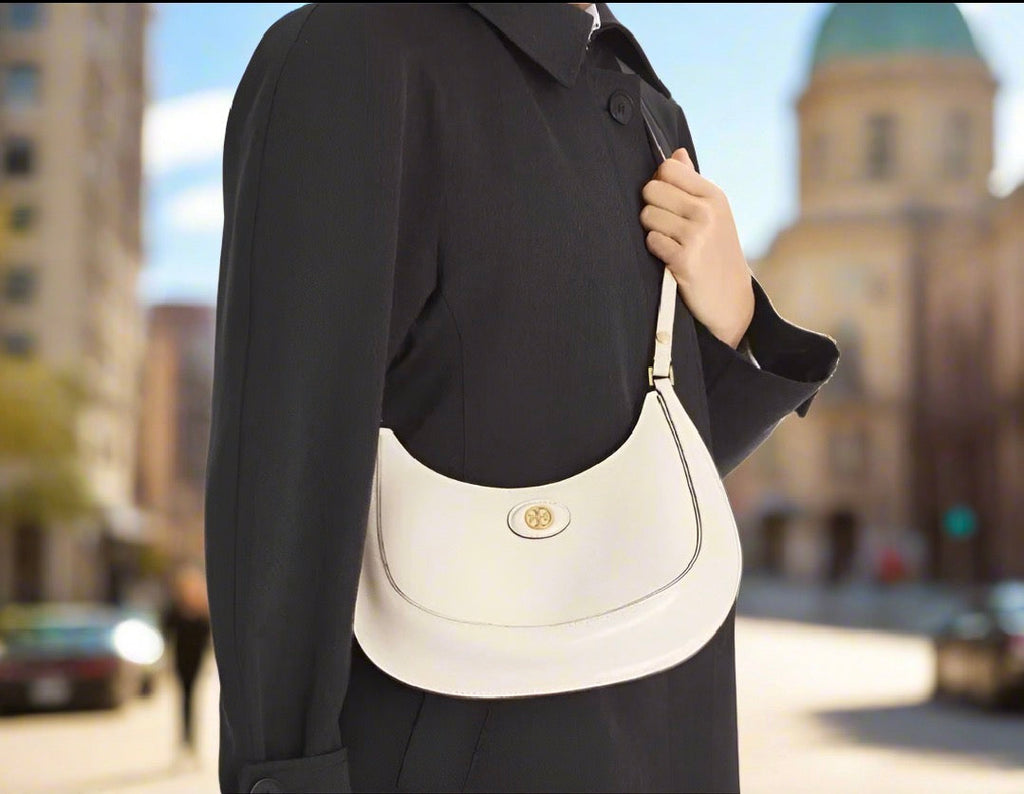NWT Tory Burch Medium Robinson Spazzolato Convertible Crescent Bag With Original Dust Bag