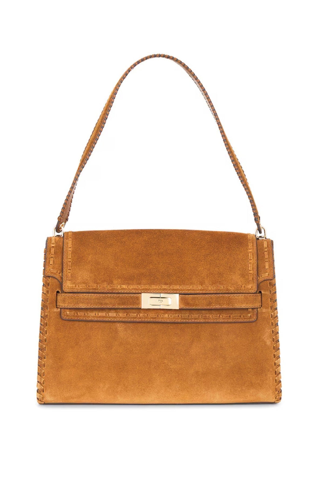 Tory Burch Suede Whipstitch Large Lee Radziwill Shoulder Bag