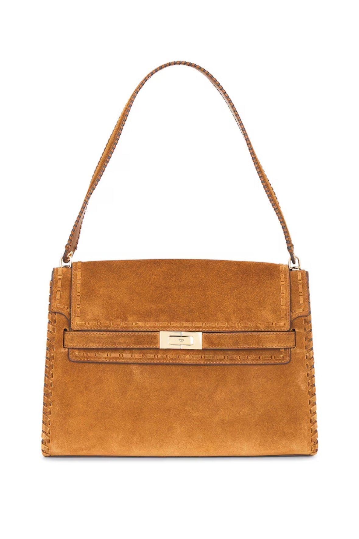 Tory Burch Suede Whipstitch Large Lee Radziwill Shoulder Bag