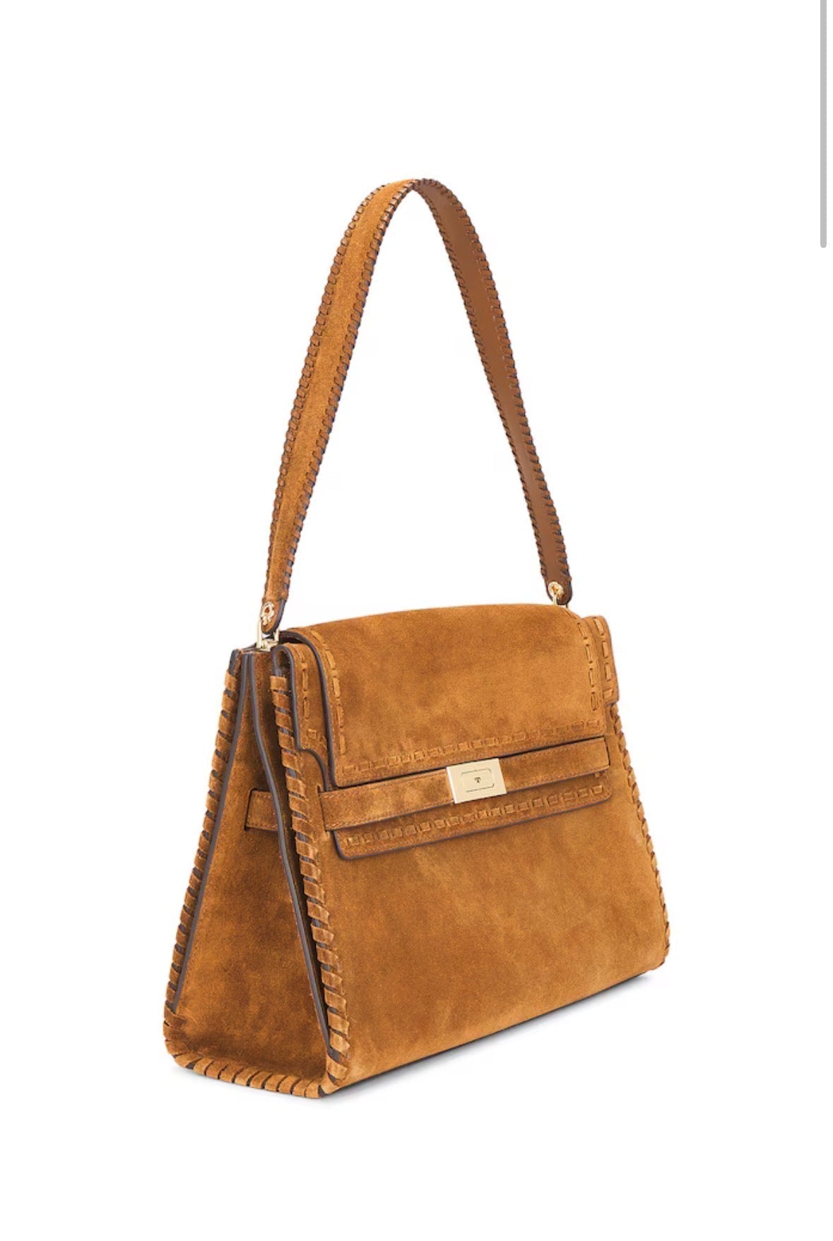 Tory Burch Suede Whipstitch Large Lee Radziwill Shoulder Bag